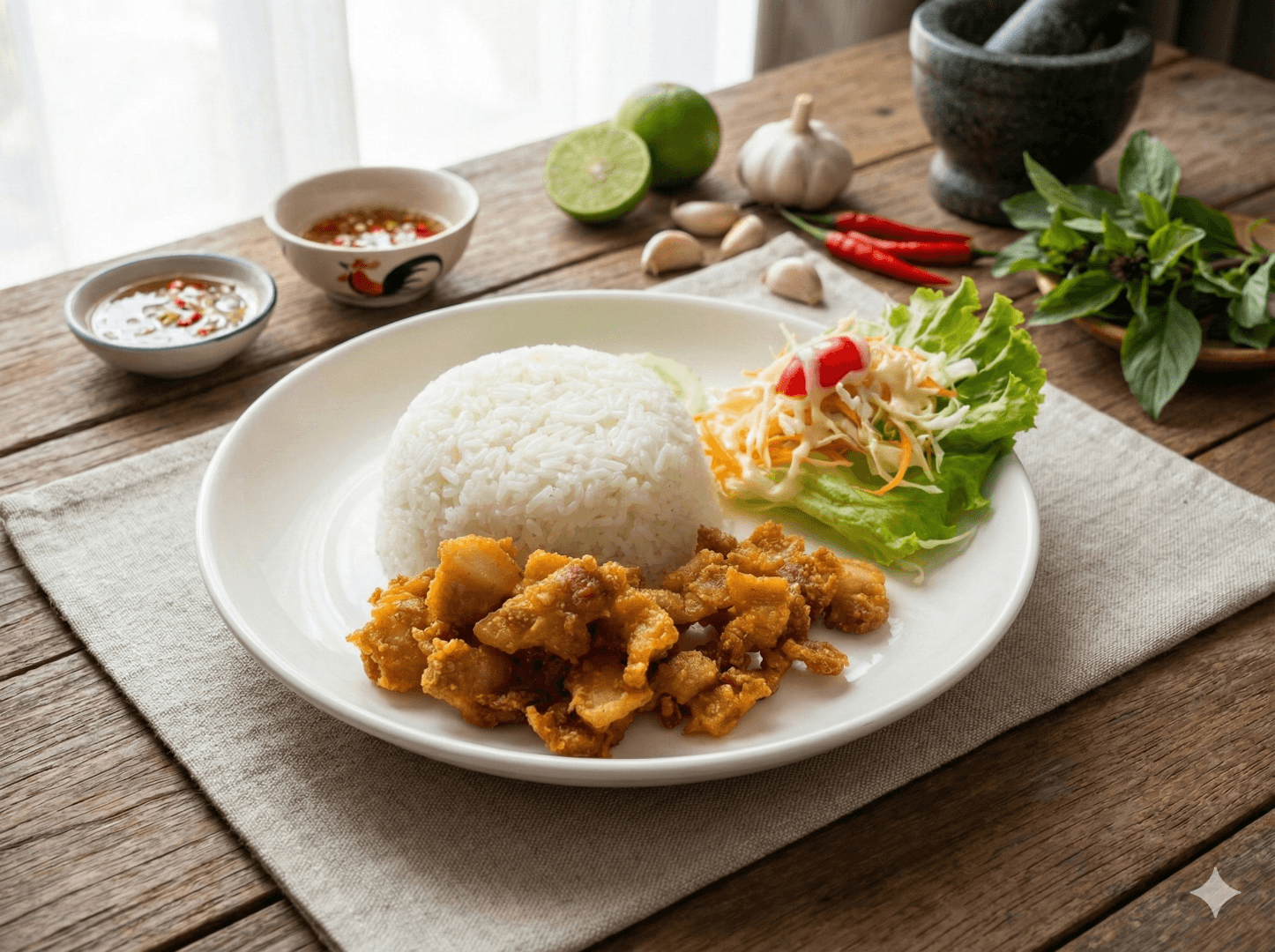 ข้าวหมูสามชั้นทอดน้ำปลา